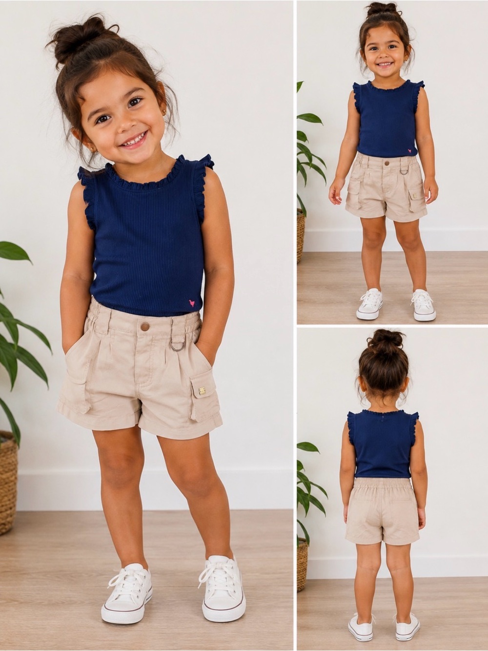 deux par deux Navy Ruffled Ribbed Tank Top